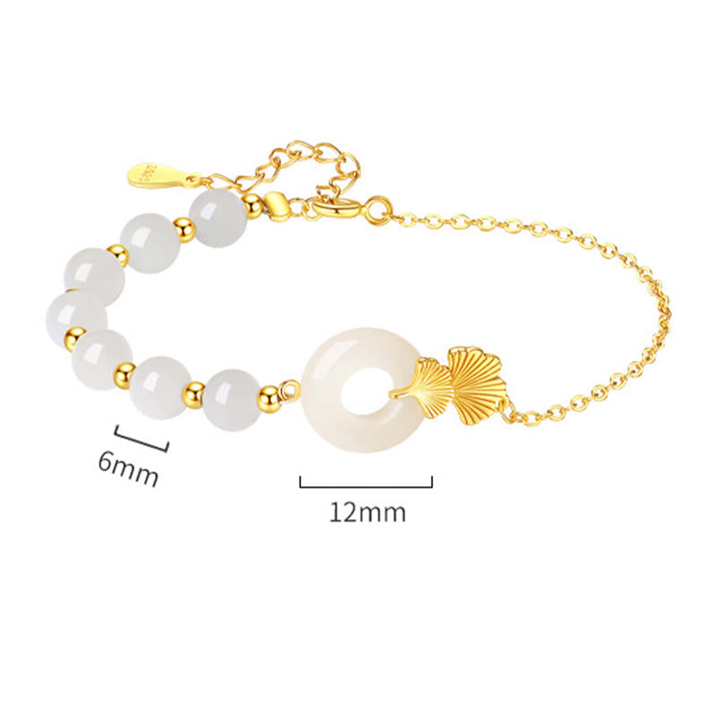 KarmaRipple's 925 Sterling Silver Hetian Ivory Jade Peace Buckle Ginkgo Leaf Fortune Bracelet p11