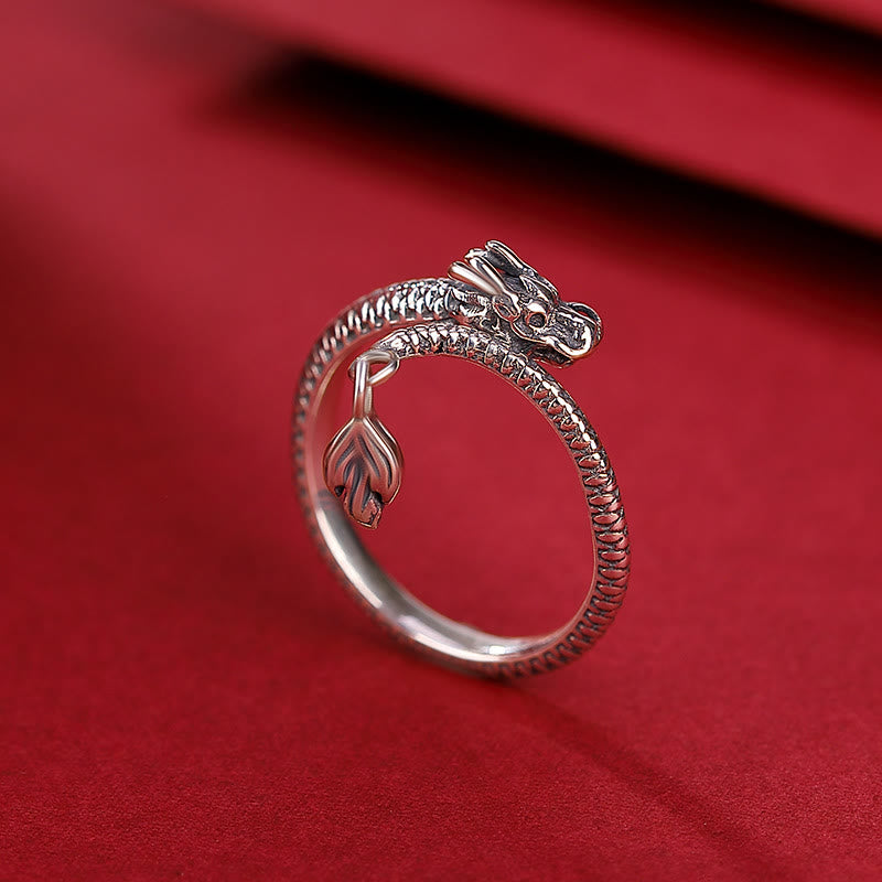 KarmaRipple's 925 Sterling Silver Vintage Year of the Dragon Fortune Protection Strength Adjustable Ring p29