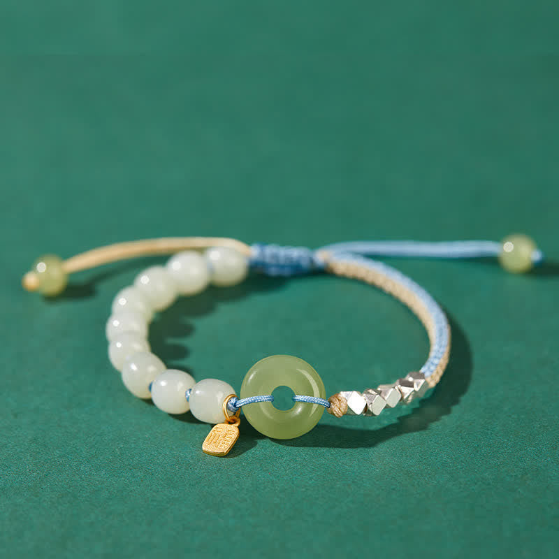 KarmaRipple's 925 Sterling Silver Hetian Jade Peace Buckle Beaded Fortune Happiness Talisman Bracelet p4