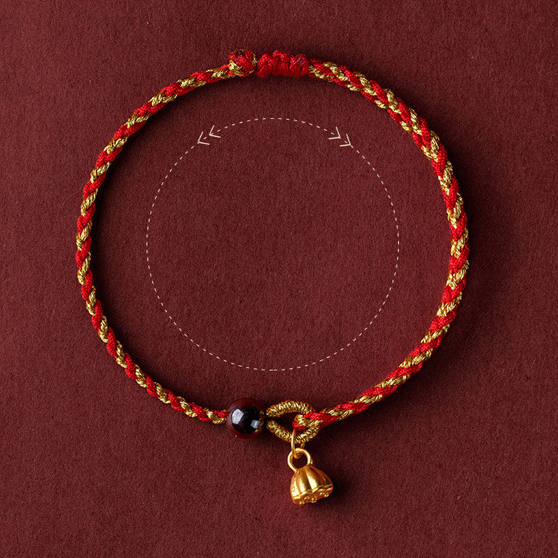 KarmaRipple's Handcrafted Red Gold Rope Lotus Peace And Joy Talisman Braid Bracelet p14