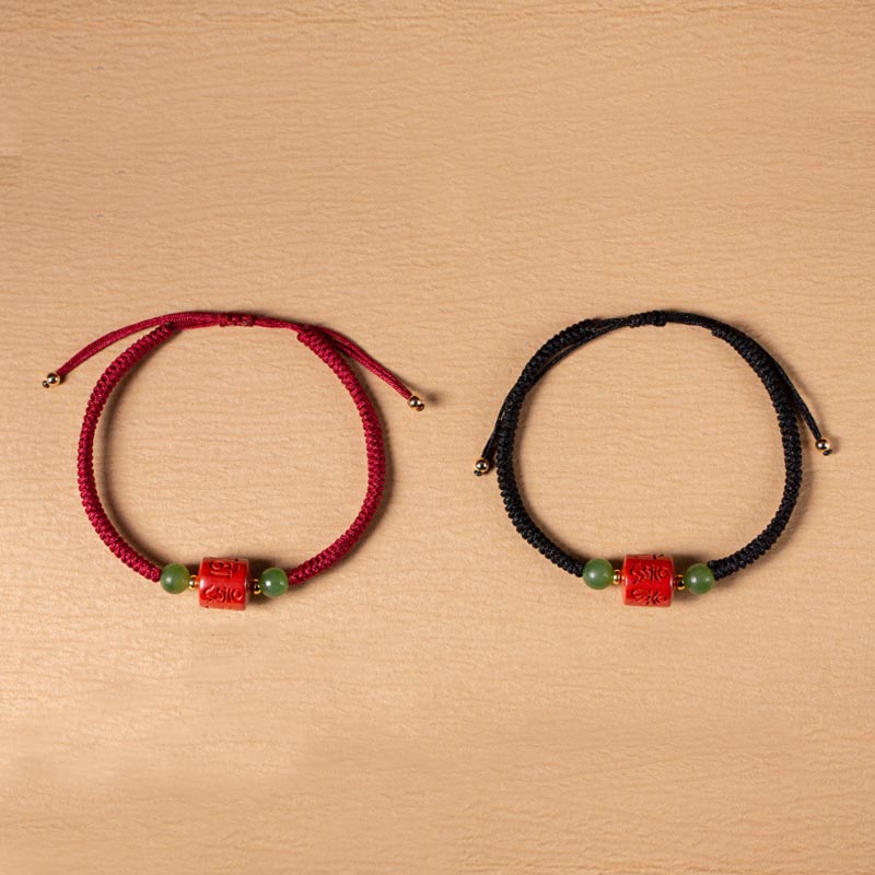 KarmaRipple's Tibetan Cinnabar Om Mani Padme Hum Engraved Blessing Woven Rope Bracelet p15