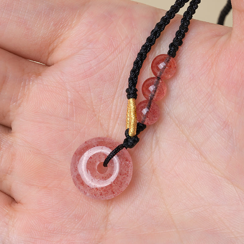 KarmaRipple's Strawberry Quartz Chalcedony Peace Buckle Balancing Pendant Necklace p5