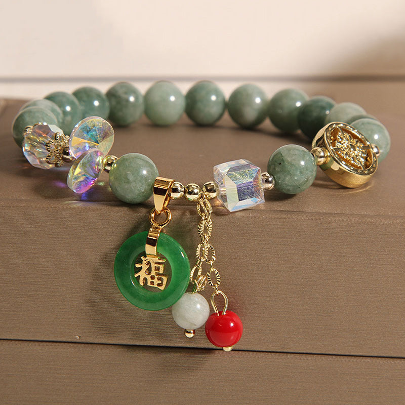 KarmaRipple's Strawberry Quartz Jade Fu Character Talisman Balancing Bracelet p16