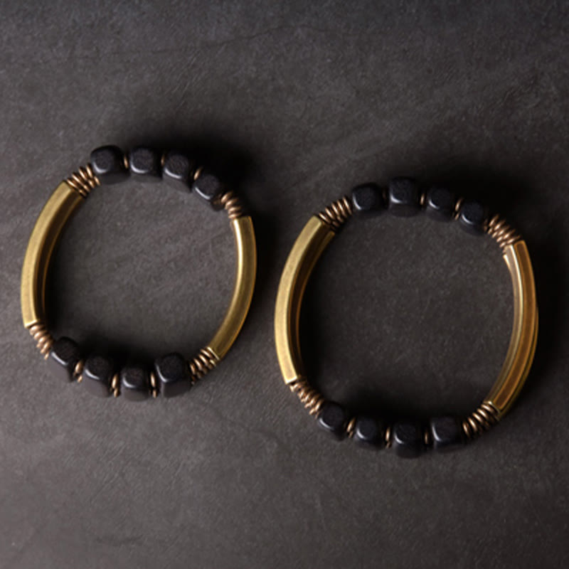 KarmaRipple's Tibetan Ebony Wood Bronze Balance Double Layer Bracelet p12