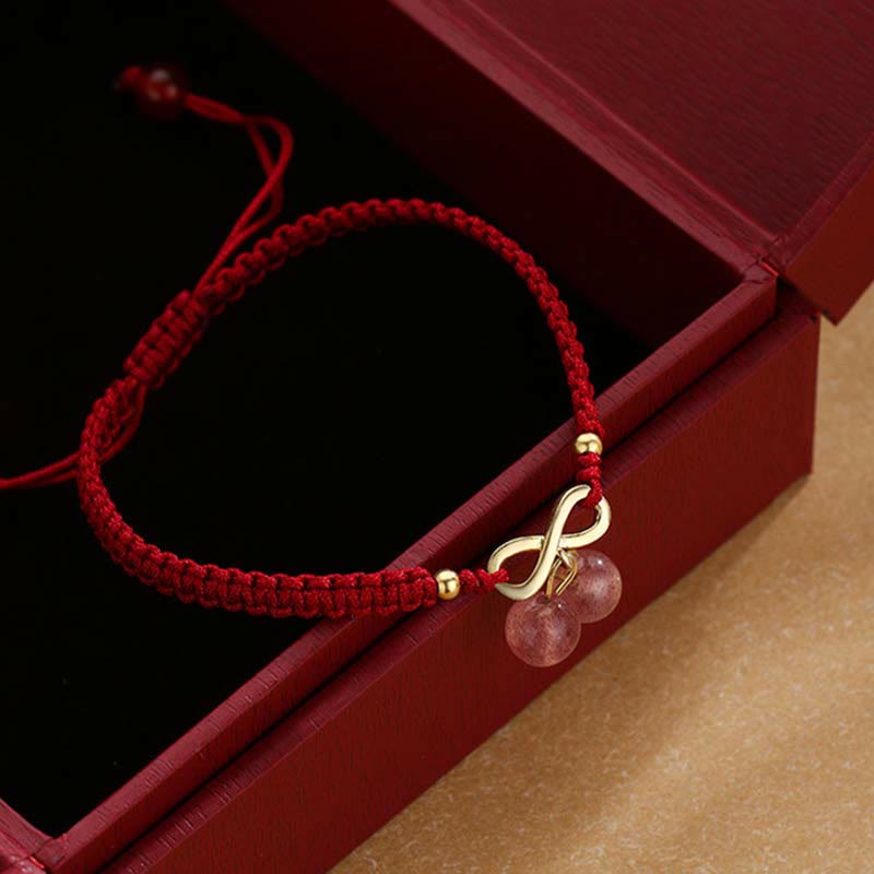 KarmaRipple's Strawberry Quartz Gemstone Endless Weave Love Balancing Red String Weave Bracelet p2