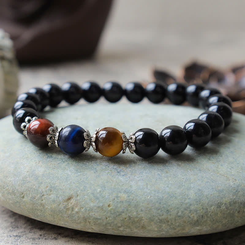 KarmaRipple's Authentic Black Obsidian Tricolor Tiger Eye Strength Bracelet p2