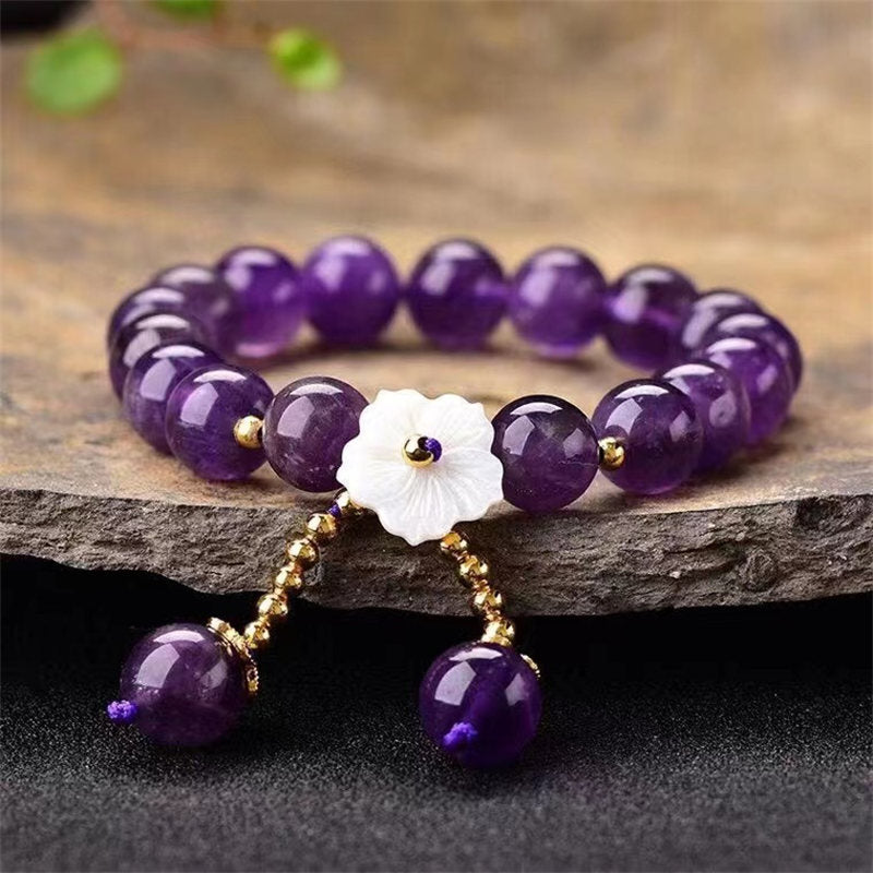 KarmaRipple's Authentic Amethyst Gemstone Flower Spiritual Balancing Bracelet p7