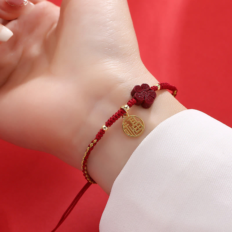 KarmaRipple's Cinnabar Flower Fu Character Blessing Woven String Bracelet p3