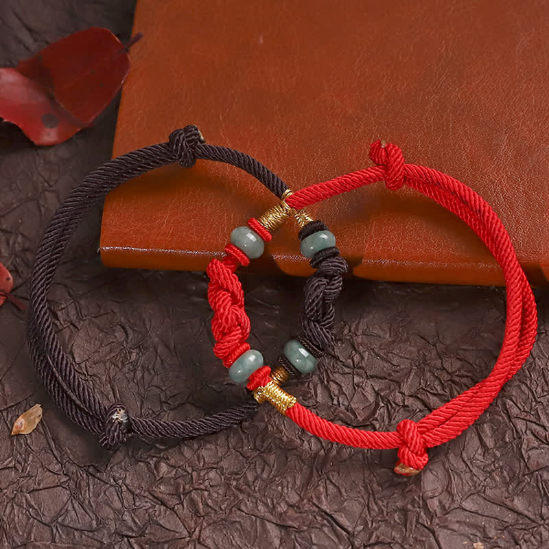 KarmaRipple's Bring Good Fortune Red String Jade Fortune Weave Woven Pair Bracelet p12