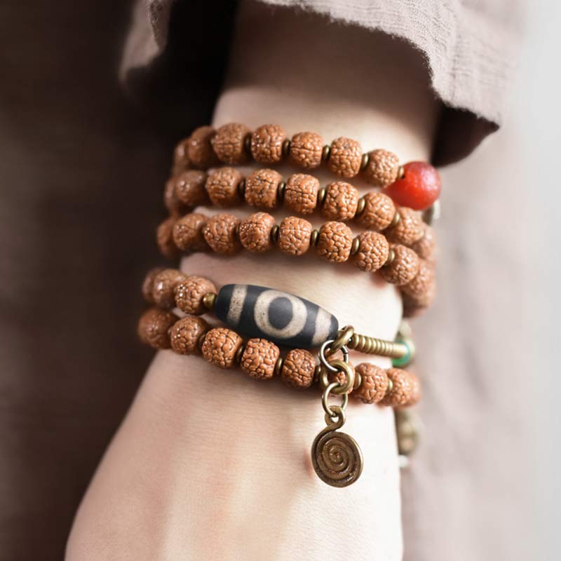 KarmaRipple's 108 Mala Rudraksha Beadwork Bodhi Seed Dzi Bead Fortune Auspiciousness Tassel Bracelet p8