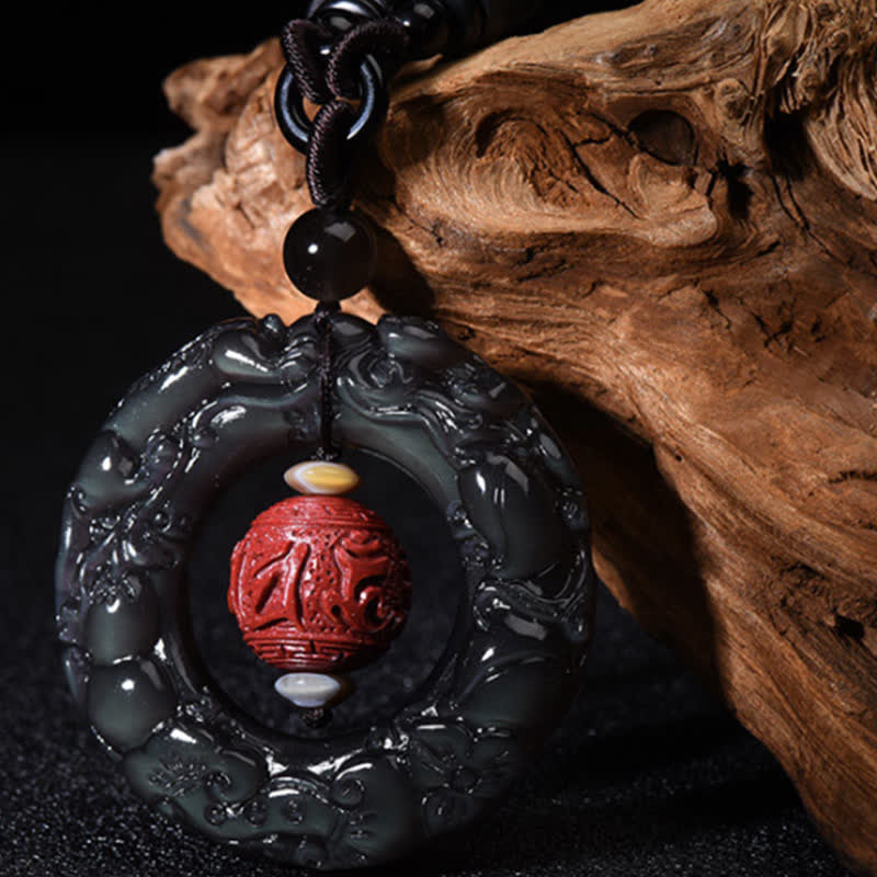 KarmaRipple's FengShui Authentic Rainbow Obsidian PiXiu Cinnabar Balancing Pendant Necklace p1