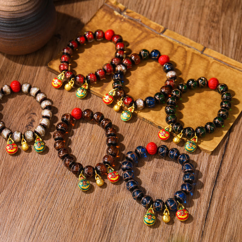 KarmaRipple's Gold Swallowing Beast Family Colorful Cinnabar Bead Bracelet p11