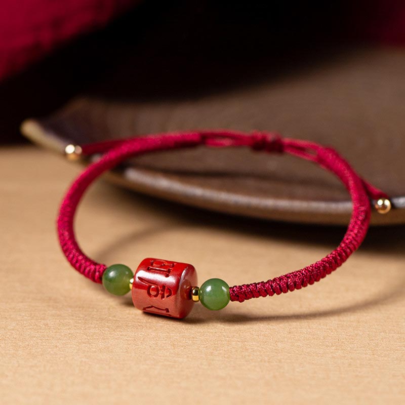 KarmaRipple's Tibetan Cinnabar Om Mani Padme Hum Engraved Blessing Woven Rope Bracelet p4