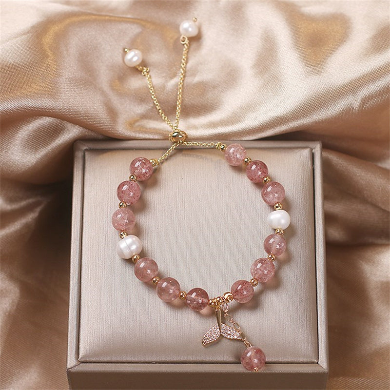 KarmaRipple's Strawberry Quartz Rutilated Quartz Fishtail Talisman Balancing Bracelet p5