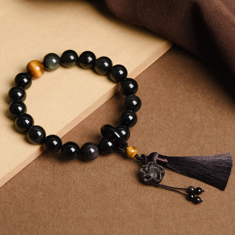 KarmaRipple's Authentic Black Obsidian Lion Wrist Mala Protection Tassels Pocket Mala Car Decoration p2