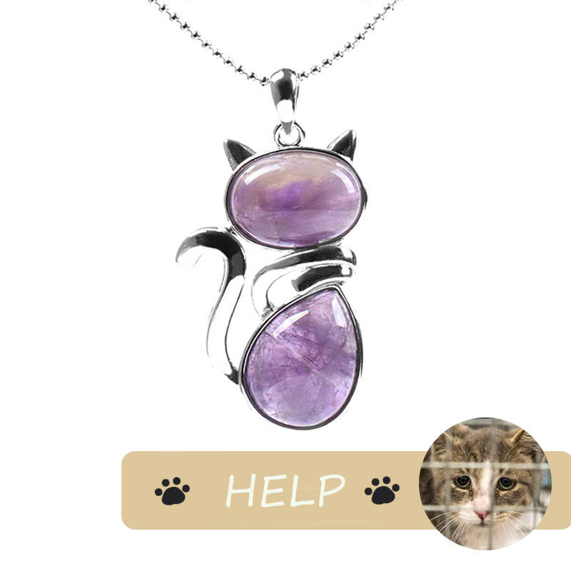 KarmaRipple's "Save A Cat" Cute Cat Pattern Authentic Gemstone Protection Cat-Loving Necklace Pendant p2