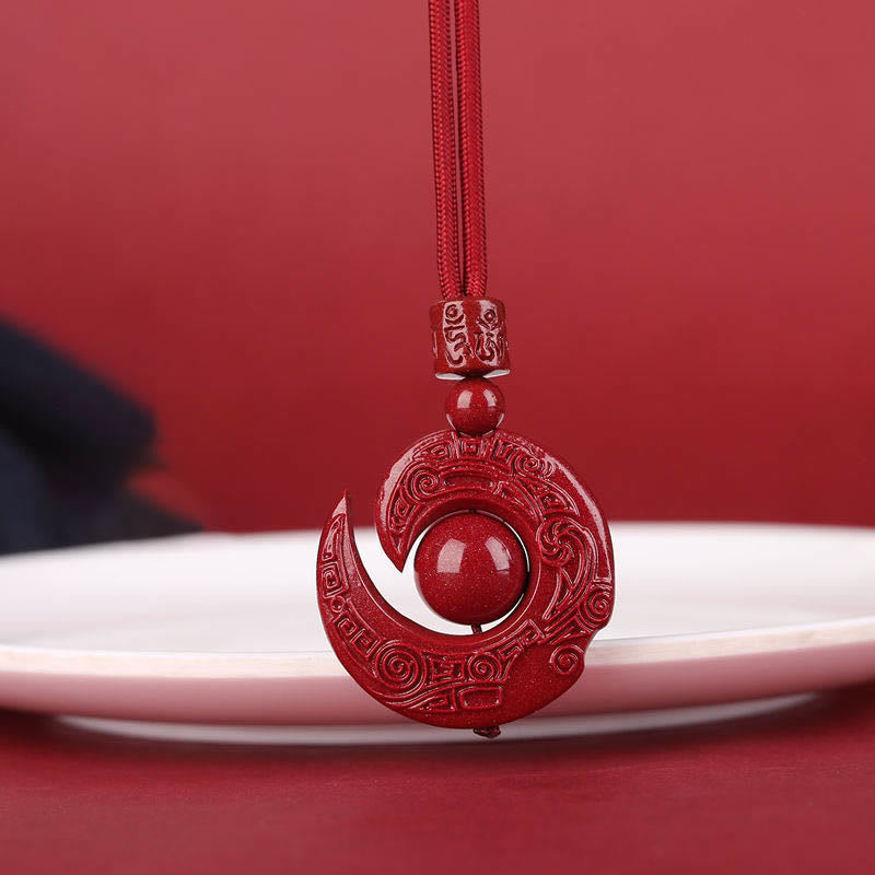 KarmaRipple's One's Fortune Improves Design Patern Authentic Cinnabar Concentration Pendant Necklace p1