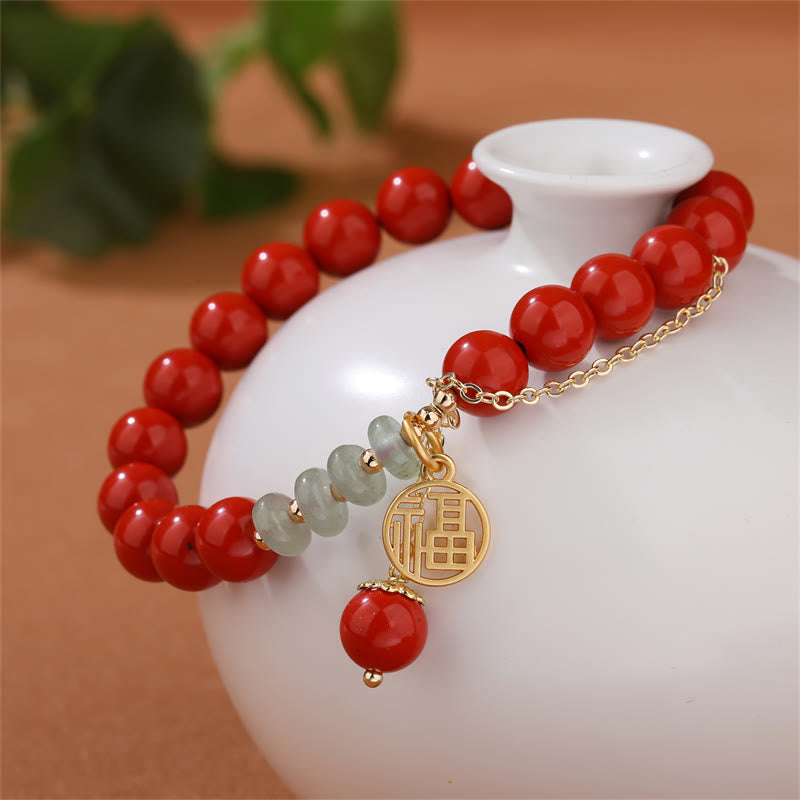 KarmaRipple's Cinnabar Auspicious Fu Character Jade Calm Bracelet p2