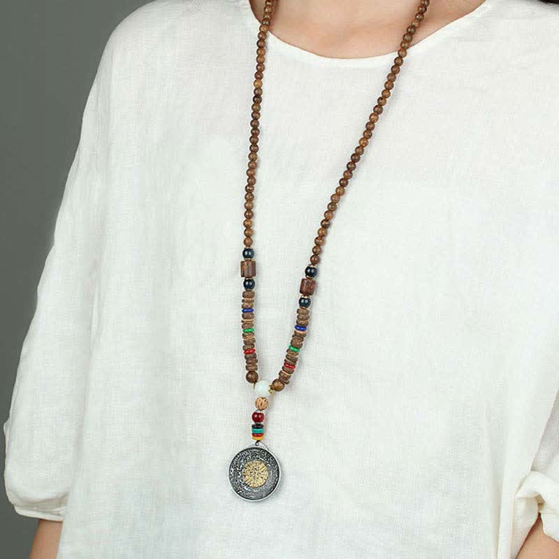 KarmaRipple's Tibetan Om Mani Padme Hum Prayer Wheel Rotation Vajra Wood Pendant Necklace p25