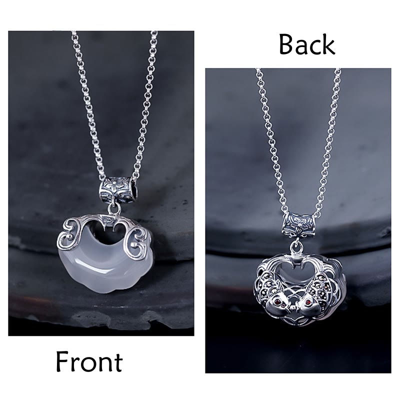KarmaRipple's 925 Sterling Silver Authentic Chalcedony Lock of Good Wishes Koi Fish Fortune Pendant Necklace p5