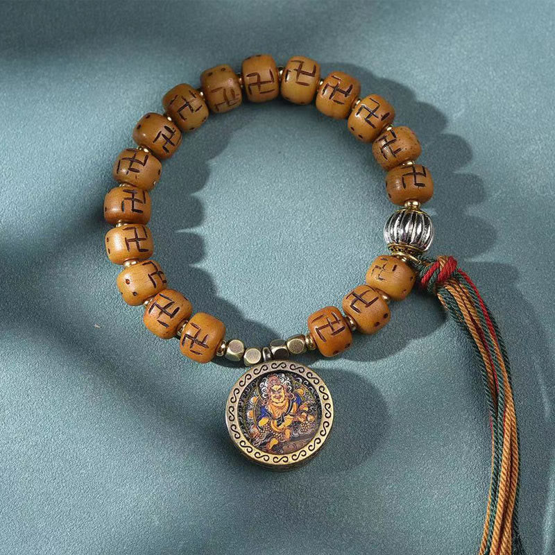 KarmaRipple's Authentic Tibetan Camel Bone Swastika Dzi Bead Shankha Buddha Talisman Kirtimukha Fortune Protection Tassel Bracelet p20