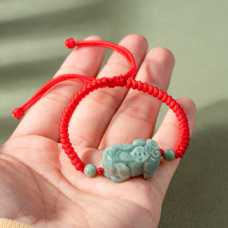 KarmaRipple's Handmade Authentic Jade PiXiu Protection King Kong Weave Woven String Bracelet p5