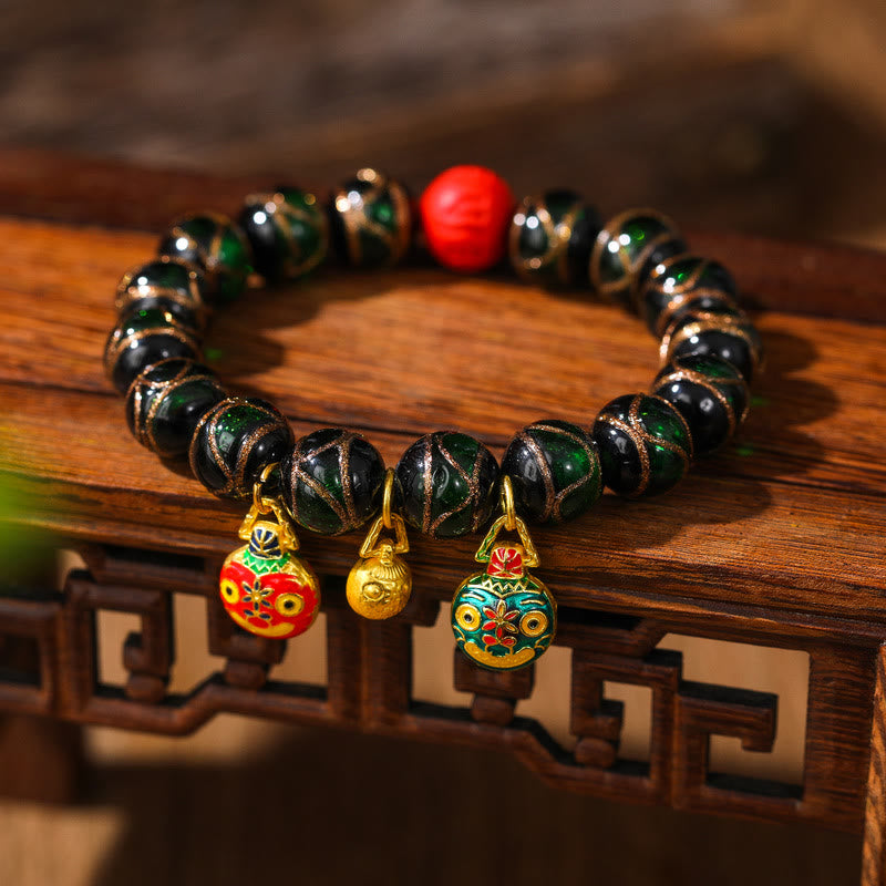 KarmaRipple's Gold Swallowing Beast Family Colorful Cinnabar Bead Bracelet p26