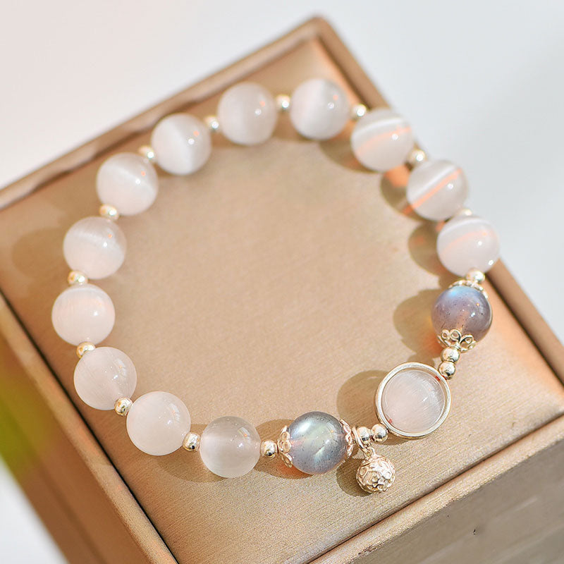 KarmaRipple's 925 Sterling Silver Cat Eye Moonstone Love Support Bracelet p1