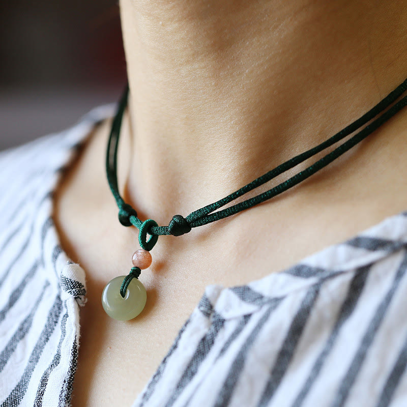 KarmaRipple's Authentic Round Jade Peace Buckle Lotus Abundance String Pendant Necklace p18