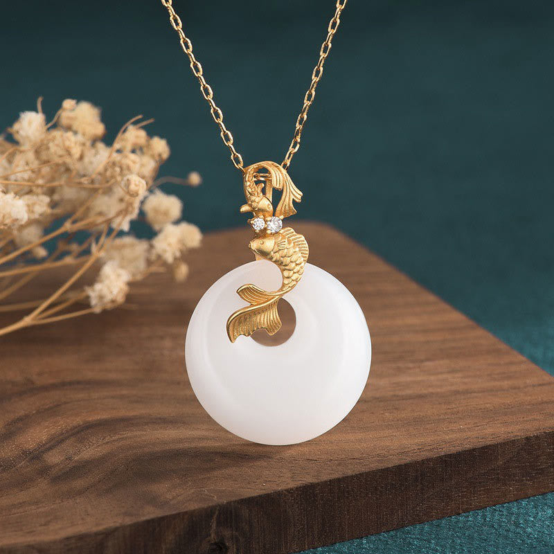 KarmaRipple's Ivory Jade Koi Fish Wealth Prosperity Pendant Necklace p1