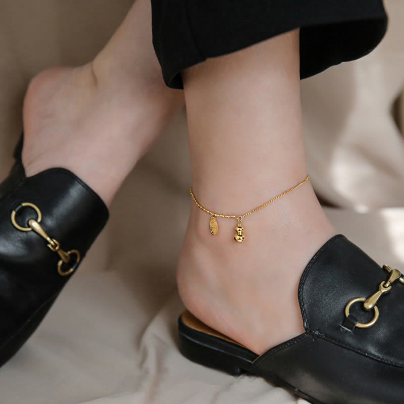 KarmaRipple's 18k Gold Fortunate Gourd Design Wealth Buckle Anklet p9