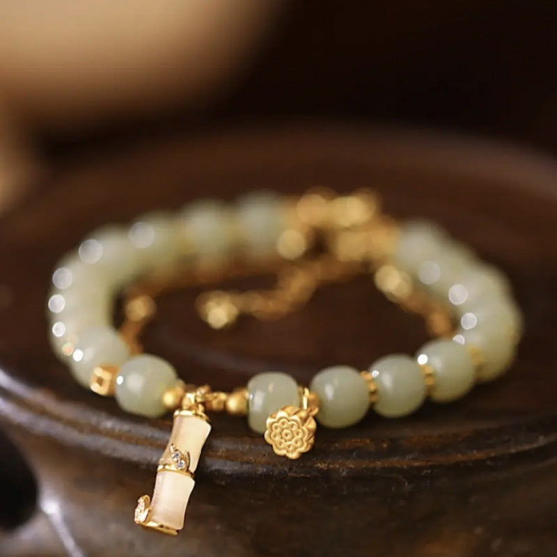 KarmaRipple's Authentic Hetian Jade Prosperity Lotus Bamboo Talisman Bracelet p5