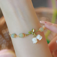 KarmaRipple's Green Jade Bead Lily of the Valley Prosperity Chain Bracelet