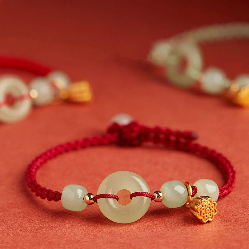 KarmaRipple's Round Peace Buckle Jade Lotus Happiness Abundance Wealth String Bracelet p7