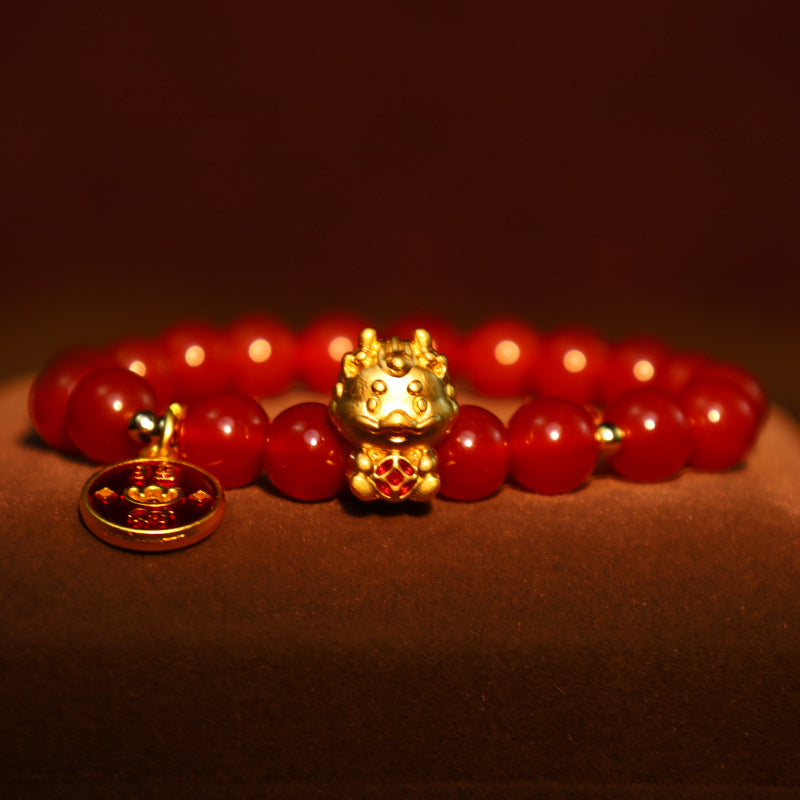 KarmaRipple's Year of the Dragon Authentic Red Agate Bronze Coin Attract Fortune Bracelet p2