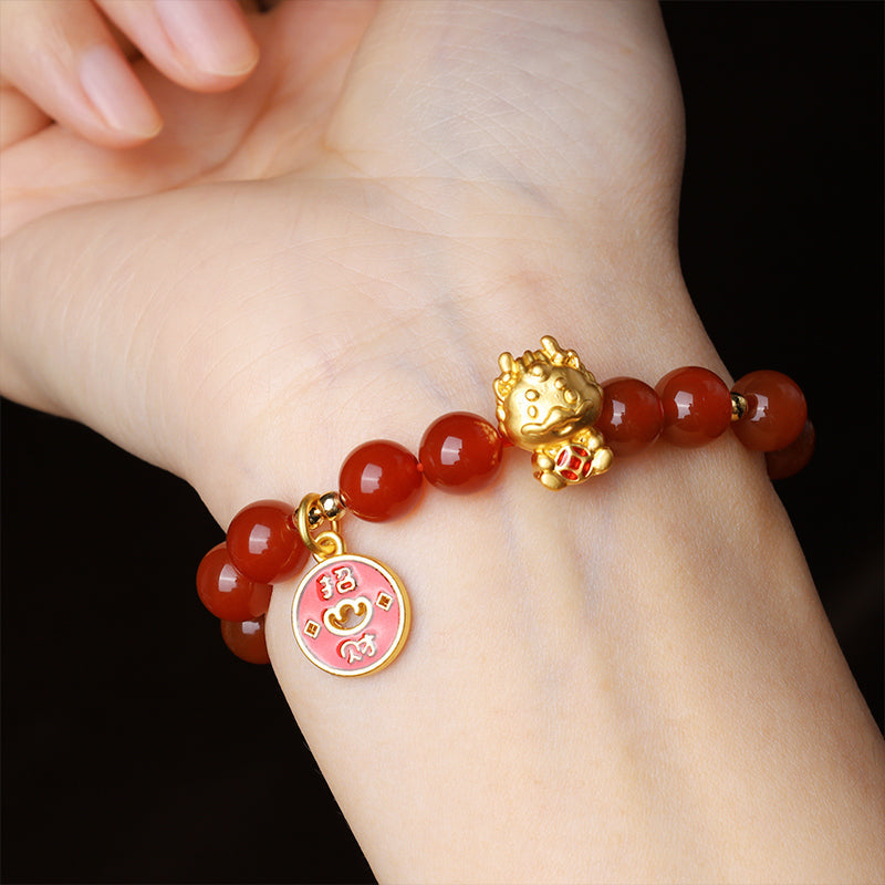 KarmaRipple's Year of the Dragon Authentic Red Agate Bronze Coin Attract Fortune Bracelet p7