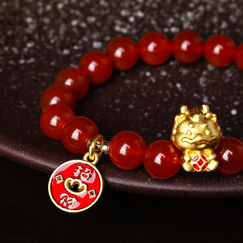 KarmaRipple's Year of the Dragon Authentic Red Agate Bronze Coin Attract Fortune Bracelet p6