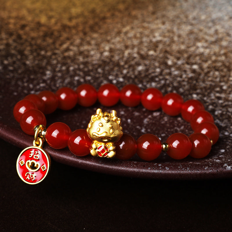 KarmaRipple's Year of the Dragon Authentic Red Agate Bronze Coin Attract Fortune Bracelet p3