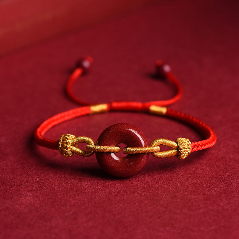 KarmaRipple's Handcrafted Cinnabar Peace Buckle Pattern Concentration Woven Bracelet p1