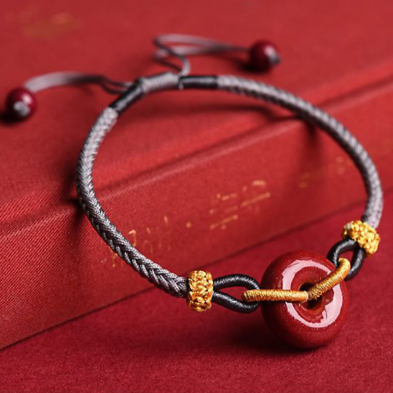 KarmaRipple's Handcrafted Cinnabar Peace Buckle Pattern Concentration Woven Bracelet p16