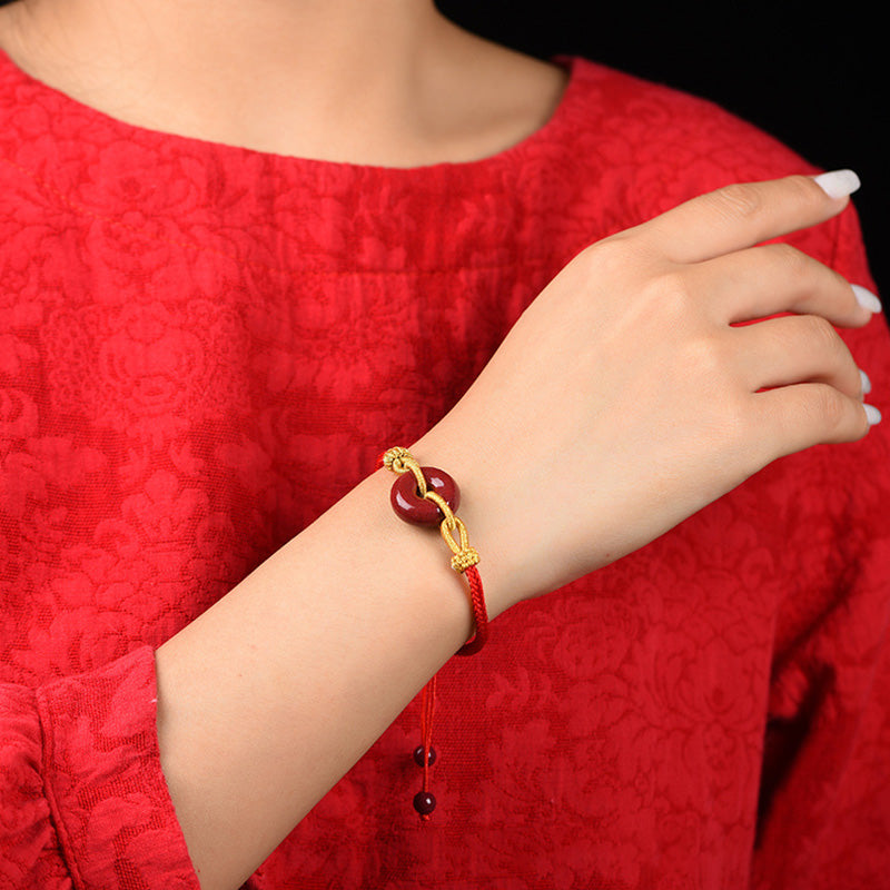 KarmaRipple's Handcrafted Cinnabar Peace Buckle Pattern Concentration Woven Bracelet p7