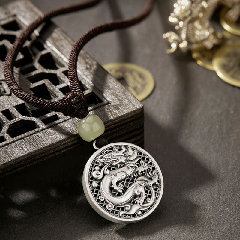 KarmaRipple's 999 Sterling Silver Year of the Dragon Fu Character Hetian Jade Success Pendant Necklace p2