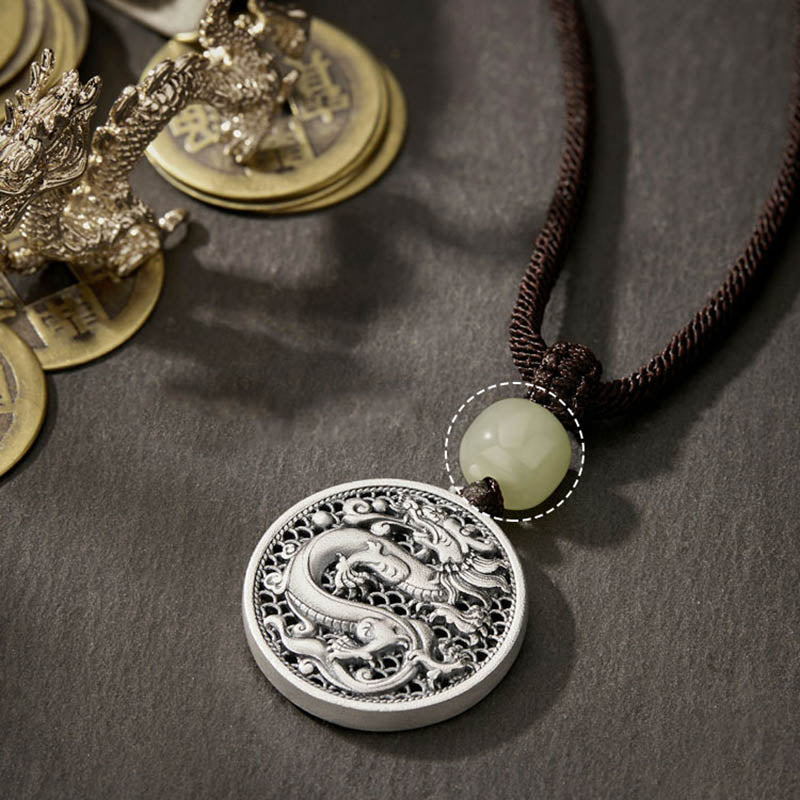 KarmaRipple's 999 Sterling Silver Year of the Dragon Fu Character Hetian Jade Success Pendant Necklace p10