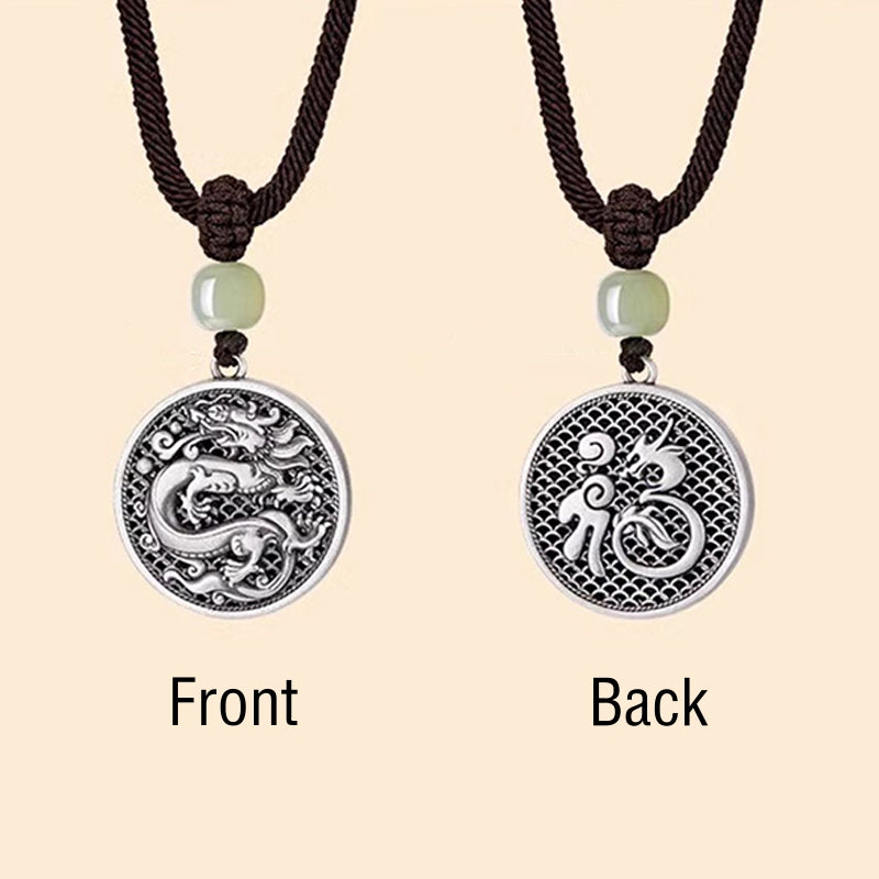 KarmaRipple's 999 Sterling Silver Year of the Dragon Fu Character Hetian Jade Success Pendant Necklace p6
