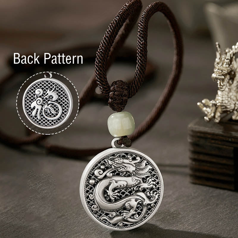 KarmaRipple's 999 Sterling Silver Year of the Dragon Fu Character Hetian Jade Success Pendant Necklace p5