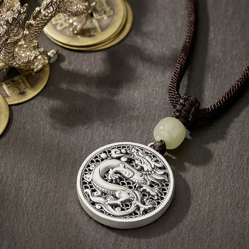 KarmaRipple's 999 Sterling Silver Year of the Dragon Fu Character Hetian Jade Success Pendant Necklace p4