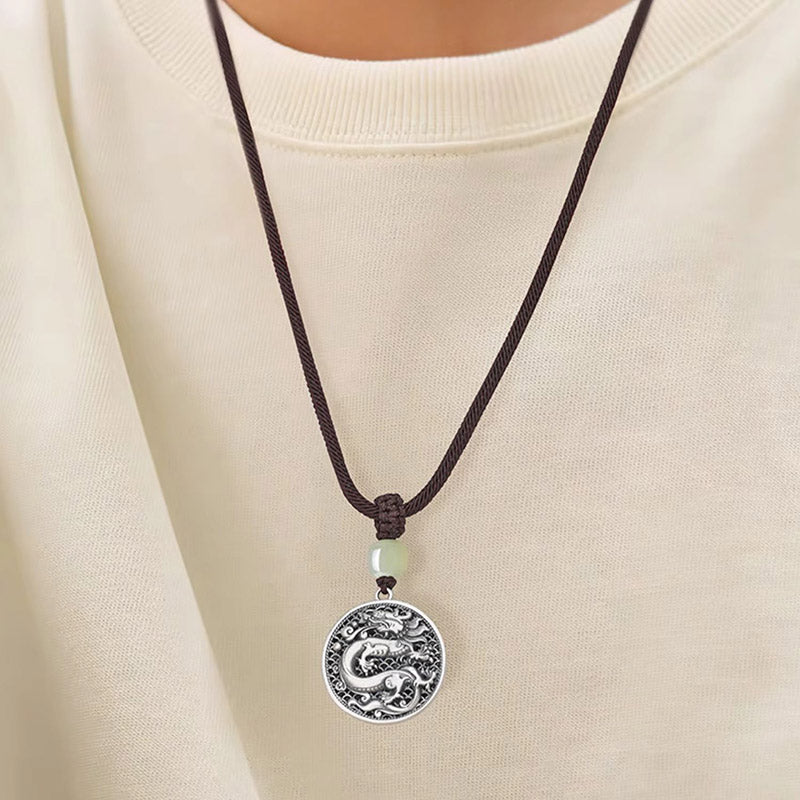KarmaRipple's 999 Sterling Silver Year of the Dragon Fu Character Hetian Jade Success Pendant Necklace p8
