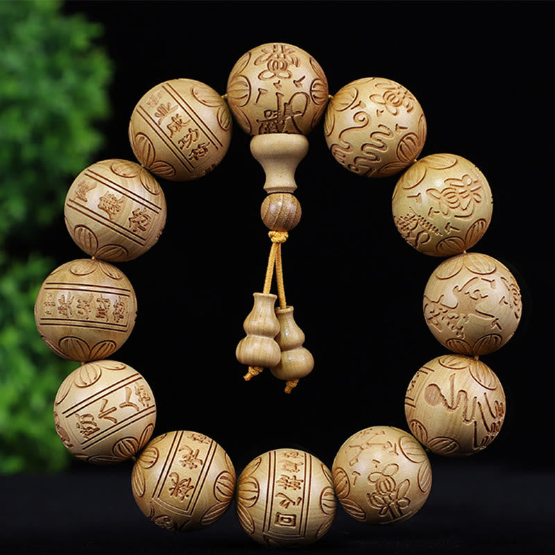KarmaRipple's Chinese Zodiac Rosewood Ebony Boxwood Bronze Coin PiXiu Carved Warmth Bracelet p46