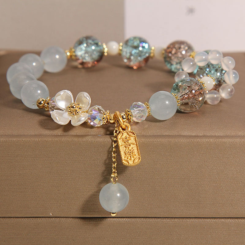 KarmaRipple's Authentic Blue Gemstone Amethyst Chalcedony Flower Balancing Bracelet p1