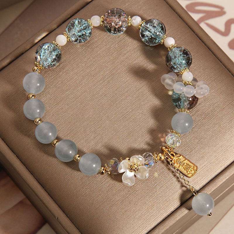 KarmaRipple's Authentic Blue Gemstone Amethyst Chalcedony Flower Balancing Bracelet p3